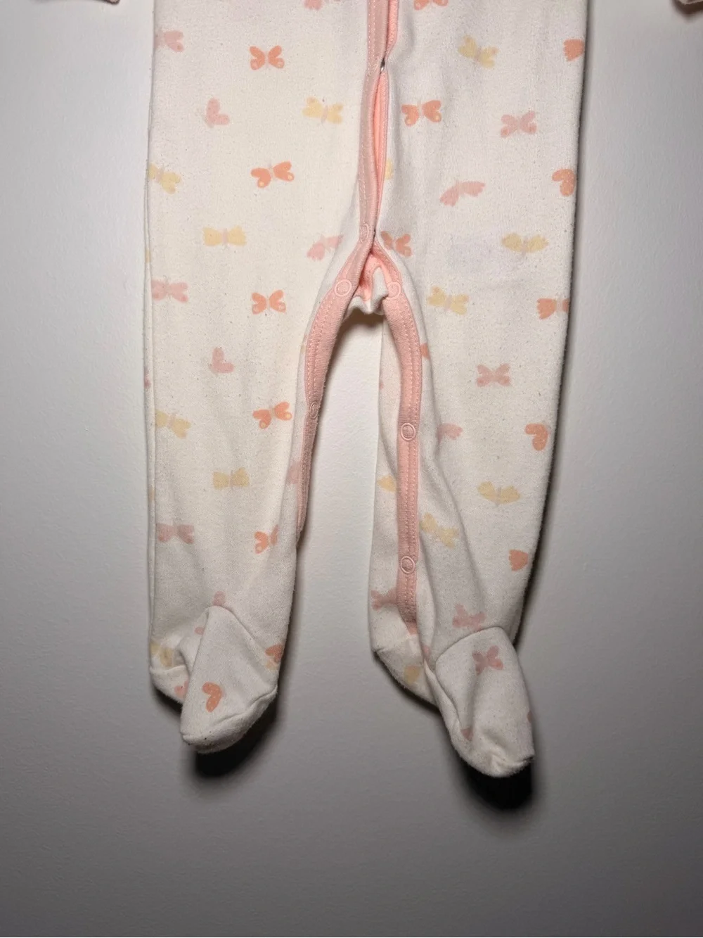 Baby gear butterfly pattern white pink footed coveralls pajama button clasp